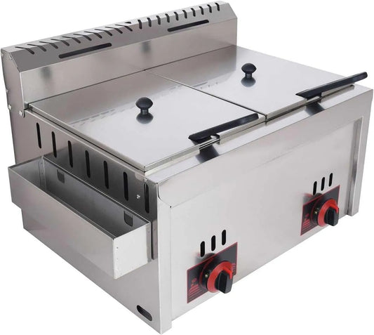 Gaz commerciale réservoir d'assaisonnement en acier inoxydable Friteuse à, Professionnelle 10L x 2, cuisson efficace, Comprend 2 paniers frites