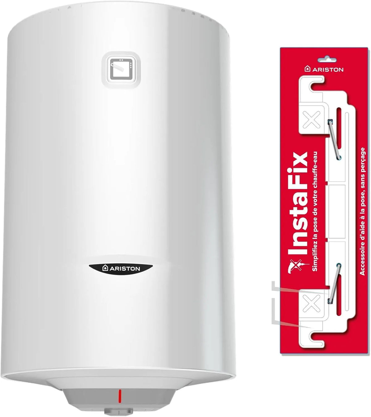Ariston chauffe-eau électrique, Pose Sans Perçage, Lot Slim PRO 1 R 80 litres Ø450 mm + Support Mural Universel INSTAFIX