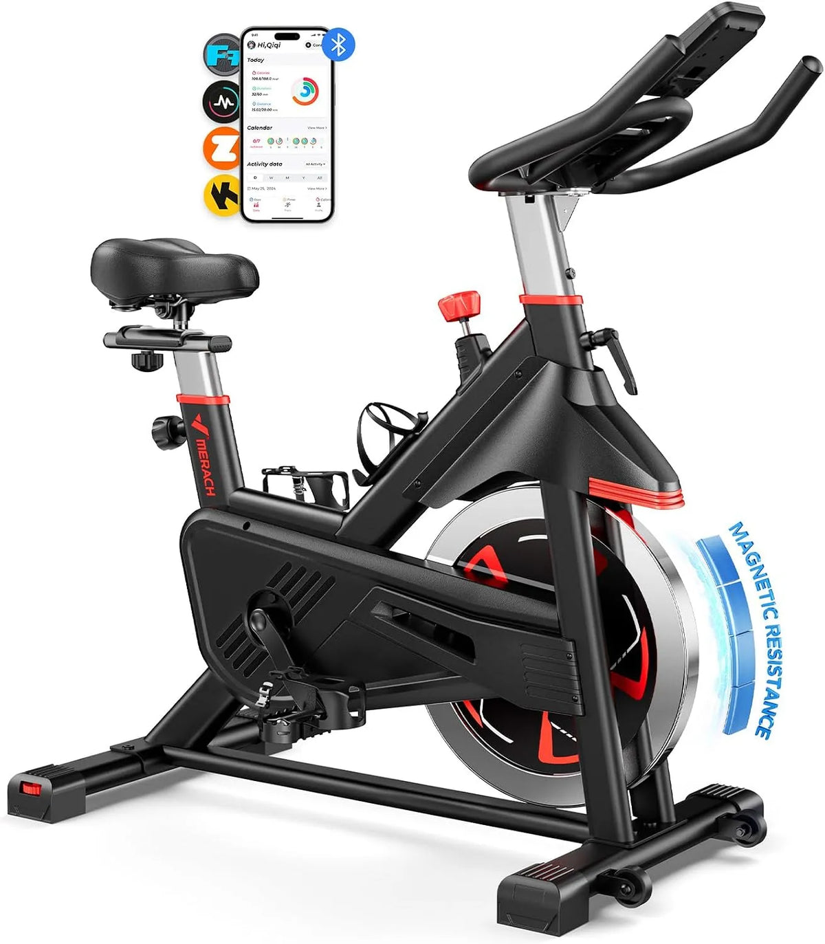 Vélo MERACH, de Fitness d'Intérieur Silencieux avec Siège Confortable Amélioré, Support Tablette, Cardio-training, Écran LCD, Application Exclusive
