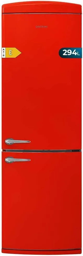 Cecotec réfrigérateur, Ultra Fresh, combiné rétro à deux portes 294 L Bolero CoolMarket Combi Origin 294 Rouge. Hauteur 190 cm et largeur 60 cm