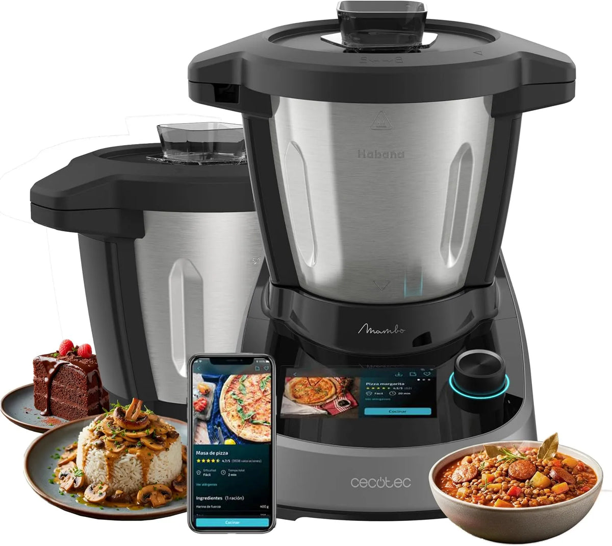 Cecotec robot de cuisine, capacité 3.3L, App Mambo, Autonettoyage, Écran Tactile, Balance, Bol Céramique