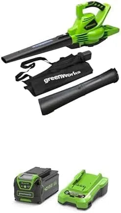 Greenworks aspirateur GD40BVK2X, 9,63 m³/Min, tension 40V Souffleur sans Fil de Feuilles à Batterie avec Moteur sans Balais, 280 km/h