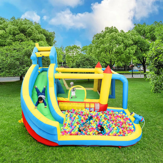 Pompe, dimensions 364 x 315 cm, structure gonflable d'extérieur pour enfants de 3 à 10 ans, Château gonflable avec toboggan aquatique, utilisabl