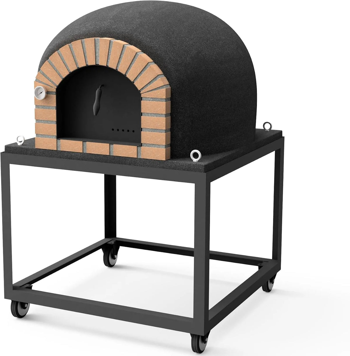 Four MOVELAR, 3 couvercles céramique, cuisson feu bois, isolé, finition noire, dimensions 100 x 100 x 157 cm, à Bois d'Extérieur Modèle STROMBOLI