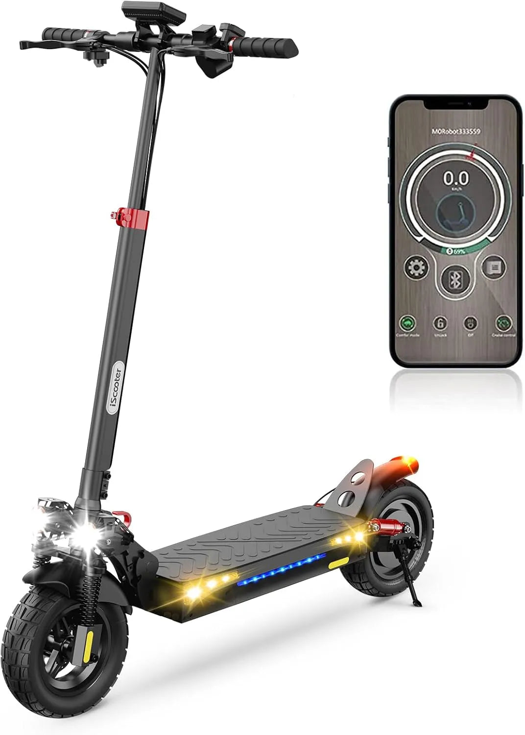 Pneu ix4 40-60KM, Max Charge 150KG Scooter Electrique, 10 Pouces De, Batterie 15 Ah, iScooter Trottinette Electrique Adulte, Max Autonomie