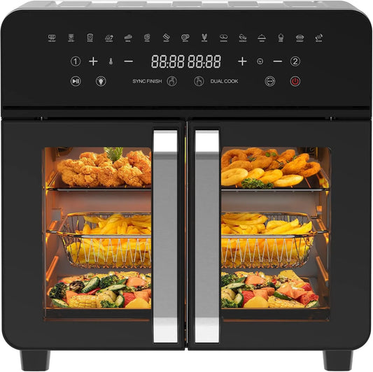 Friteuse à air chaud, 15 Programmes, 12 Accessoires, Air Fryer Oven, iceagle Friteuse Sans Huile 23L Dual Zone, puissance 2200W