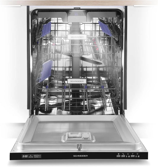 Modèle SCLT6842CB SCHNEIDER, 16 couverts, Moteur à induction, Lave vaisselle tout intégrable, Tiroir à couverts, Départ différé, Option demi charge