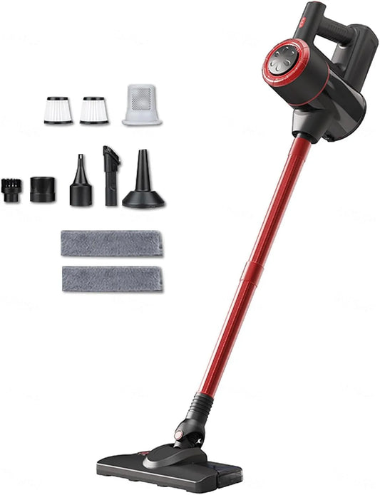Aspirateur Balai, Durs Sols, Laveur 120W 18Kpa 35 Min, Laveur Vapeur Léger Puissant Lavant pour Tapis, Red, Poils d'animaux