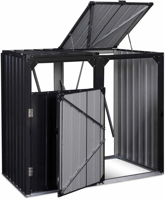 IDMarket, Cache Poubelle Double en Acier finition grise Anthracite
