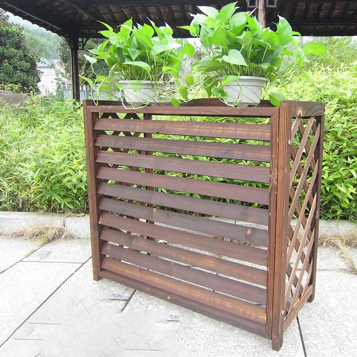 Climatiseur, Grand Cache-unité en Bois pour et Grille de Protection, Protection élégante pour unités extérieures de climatiseurs et Pompes à Chaleur