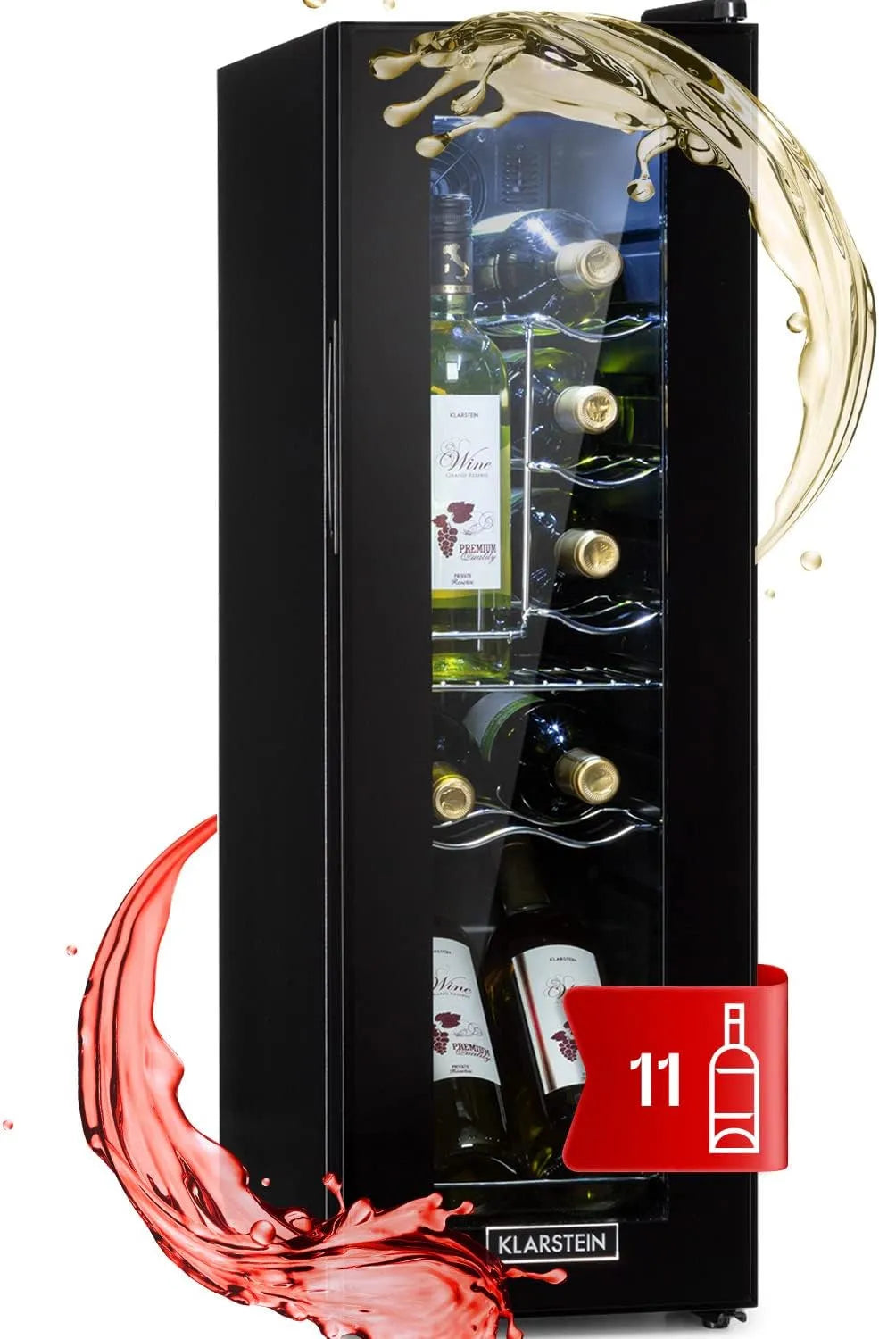 Klarstein cave à vin, Frigo vin, Caves à Vin de 32L avec une façade vitrée, Petite 12 Bouteilles, Bar Intérieur, Cave a Vins à Zone Unique, Extérieur