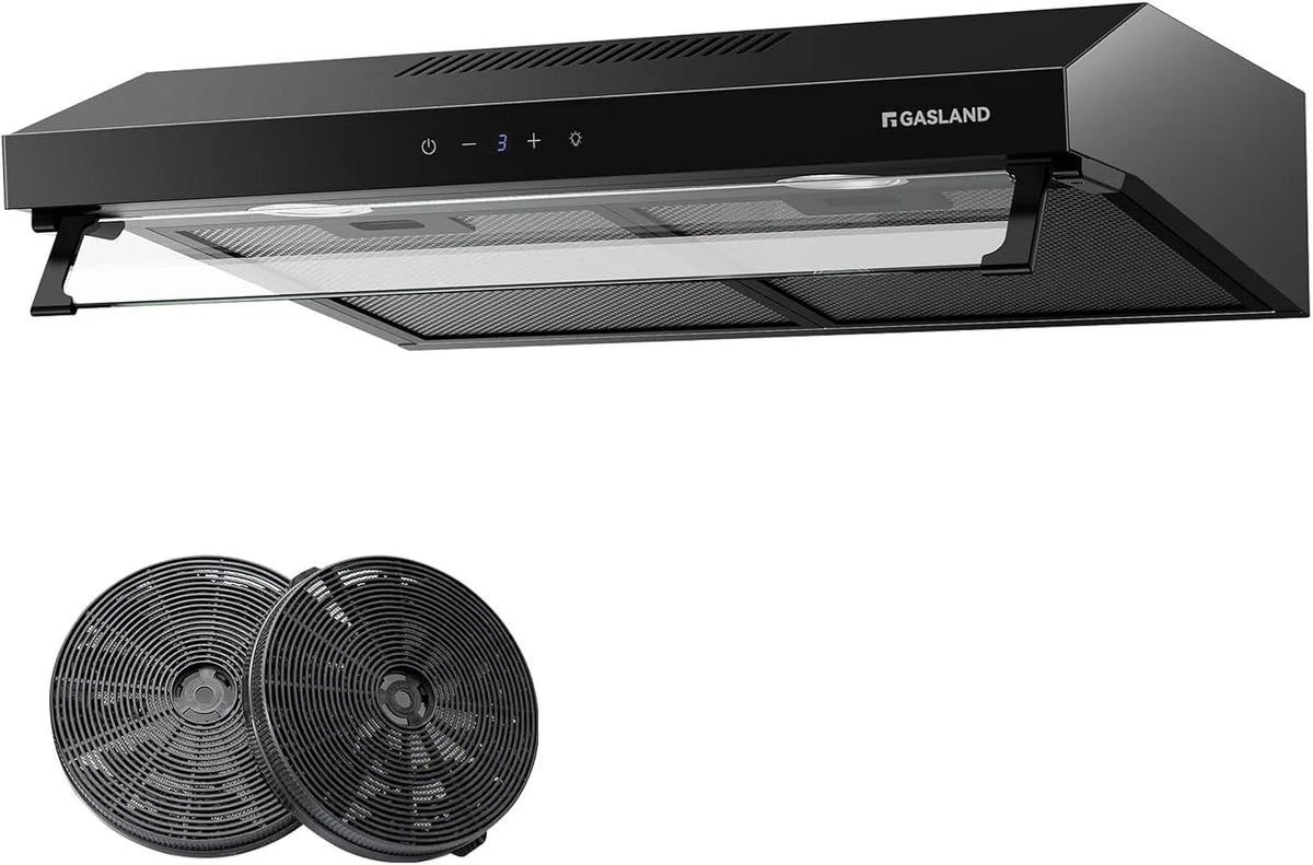 Hotte aspirante UC60BS GASLAND, Hotte de Cuisine Suspendue en Métal finition noire avec Filtre à Charbon, 3 niveaux de vitesse Commande Tactile