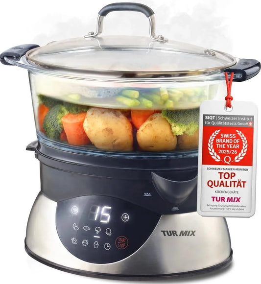 Cuiseur vapeur CX 220 Turmix Steamer, fonction de maintien au chaud, commande tactile, capacité 5,2 L avec récipients en verre et écran numérique