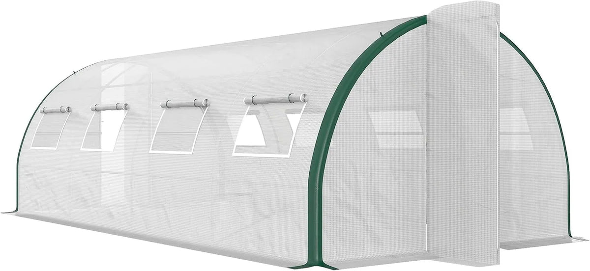 Outsunny serre de jardin, Tunnel 600x300x200cm avec Portes et 8 fenêtres avec moustiquaires, bâche PE Haute densité 140 g, légumes, pour extérieur