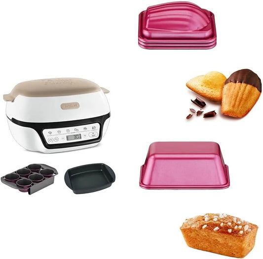 Tefal four KD804910, Cake Factory à gâteau intelligente, 5 programmes automatiques + 11 moules CreaBake et 1 moule à partager