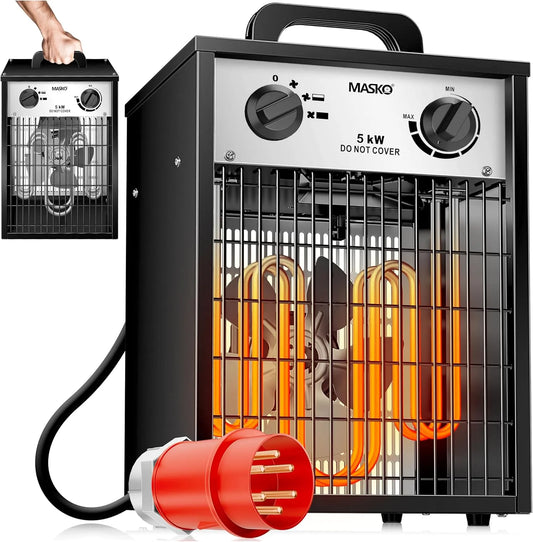 Ventilateur, Masko Chauffage électrique soufflant 5 kW, avec thermostat intégré 5000 W 3 niveaux de chauffage pour une utilisation intérieure