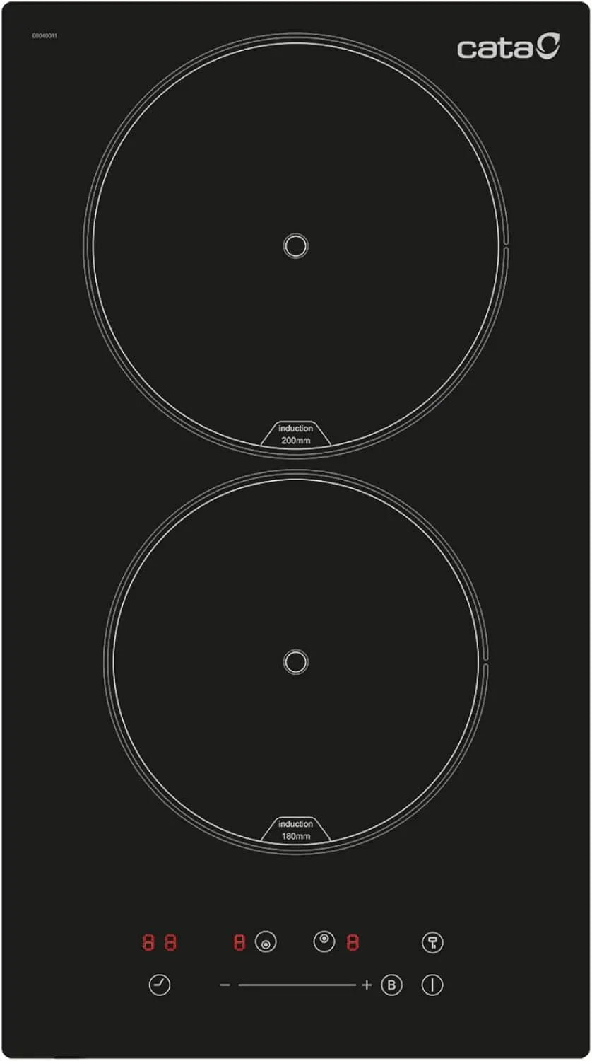 Plaque à induction ISB 3102 BK CATA, Puissance 3,5kW Largeur 30cm, Couleur noire 2 zones de cuisson 9 niveaux de, avec avertisseur sonore