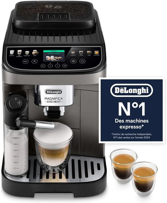 De'Longhi machine à café ECAM312.80.TB, 13 Boissons en une Seule Touche, Magnifica Evo Next, Écran Tactile Couleur s, Titane et finition noire