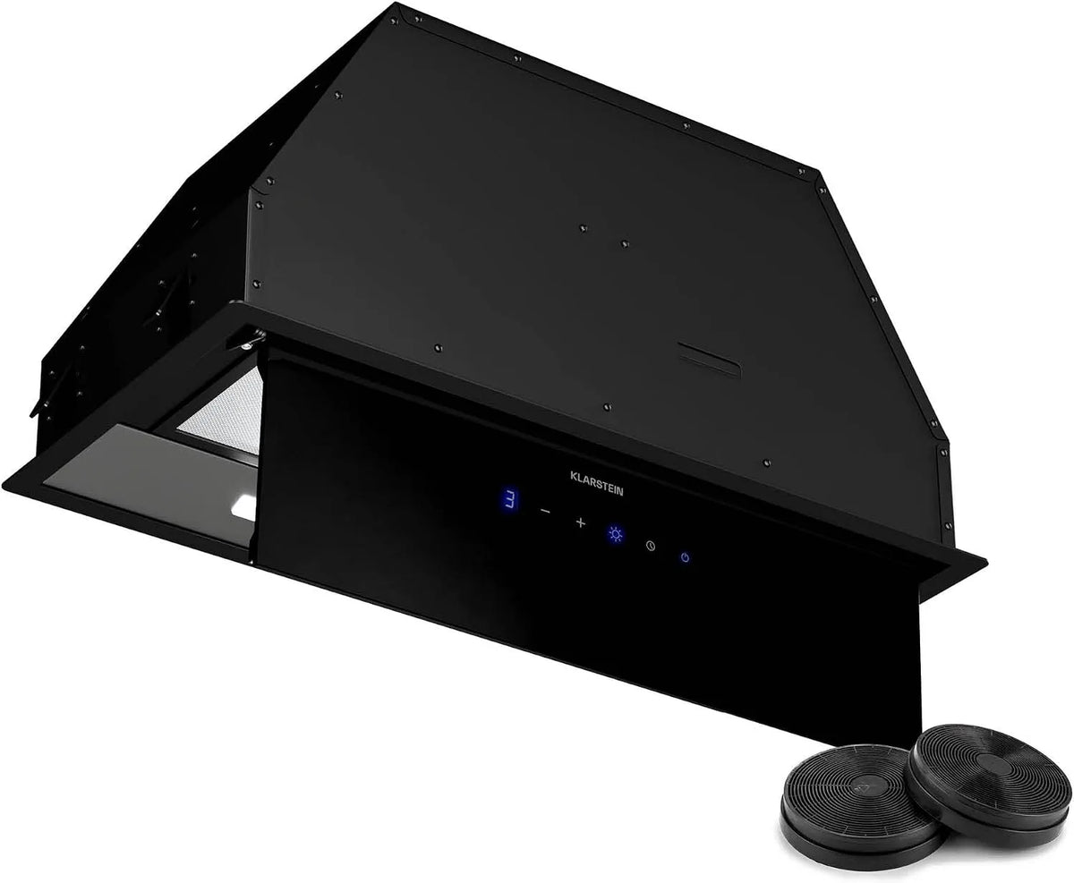 Klarstein Ventimate Hotte à Tiroir, Moteur Silencieux, Efficacité Énergétique A+, finition noire, 60cm Hotte Cuisine Aspirante avec Commande Tactile