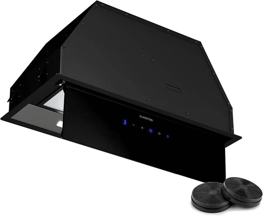 Klarstein Ventimate Hotte à Tiroir, Moteur Silencieux, Efficacité Énergétique A+, finition noire, 60cm Hotte Cuisine Aspirante avec Commande Tactile