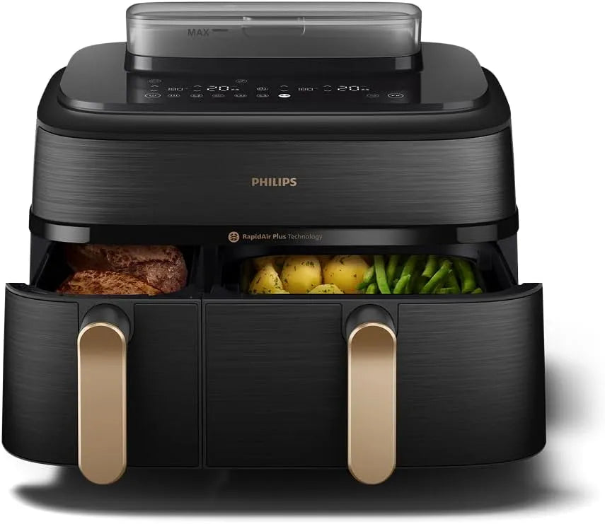 Philips modèle, Airfryer Série, 19 modes de cuisson 5000 NA552/00, Air Fryer double panier avec cuisson vapeur, AirSteam, HomeID, capacité 9L