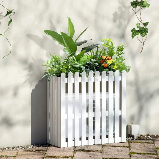 Climatiseur 99c Cache, Housse de Clim Pour Pompe À Chaleur Extérieur en Bois Massif, White,115*57, Enceinte Autoportante pour Poubelle