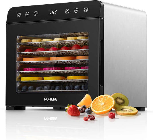 FOHERE modèle 48h, Déshydrateur minuterie intégrée et Température 35-75°C, Contrôle Tactile LED, Viande, Herbes, Légumes, pour Fruits, Jerky