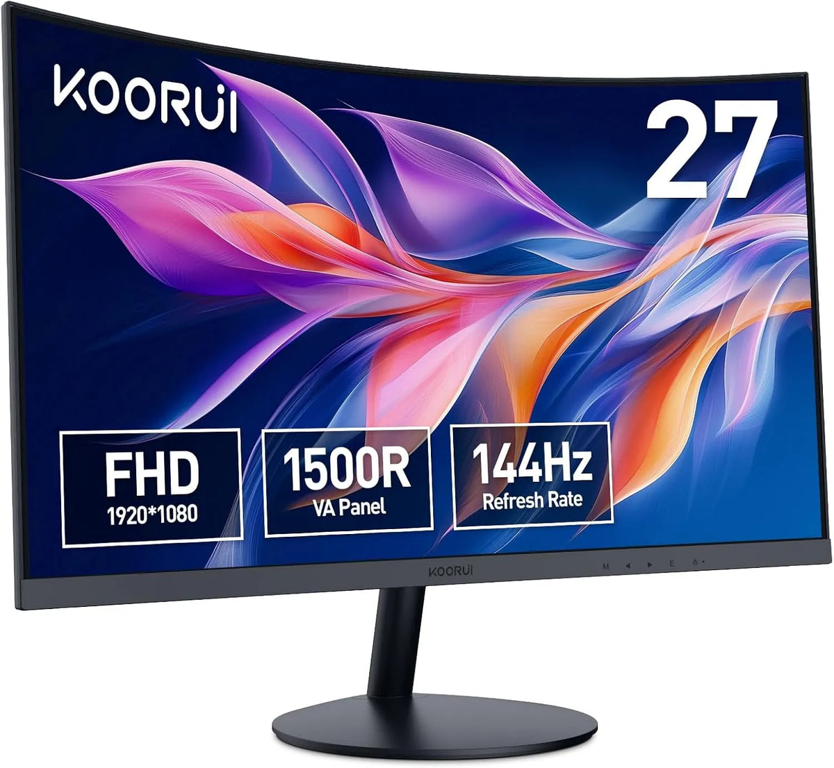 Modèle PC Incurvé VA 27 1500R 5ms KOORUI Écran, dimensions 1920 x 1080, 144Hz, 75Hz, Angle de Vision de 178°, Réglage de l'Inclinaison, Dalle Pouces