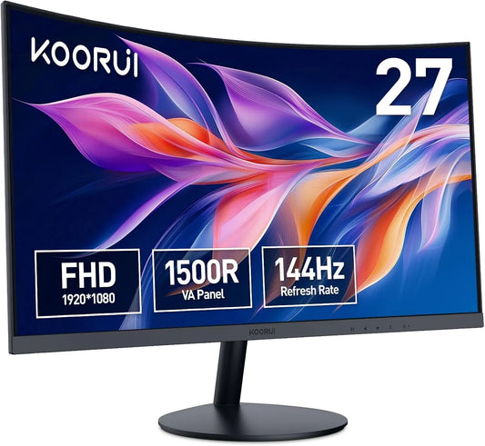 Modèle PC Incurvé VA 27 1500R 5ms KOORUI Écran, dimensions 1920 x 1080, 144Hz, 75Hz, Angle de Vision de 178°, Réglage de l'Inclinaison, Dalle Pouces