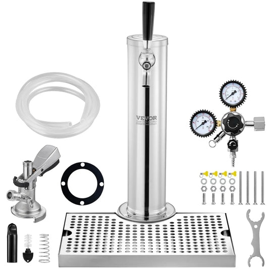 Vevor Kit Colonne à Bière Un Robinet W21, Bar Restaurant, Tireuse à Bière avec Régulateur à Double Jauge,8, Coupleur de Fût Système A et Égouttoir