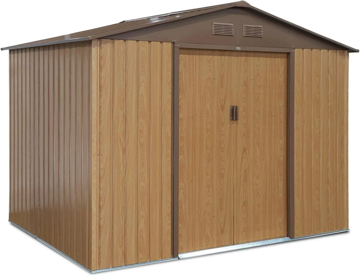 Abri de jardin, FERRAIN 5.29m² Couleur chêne, en métal, Cabane à Outils