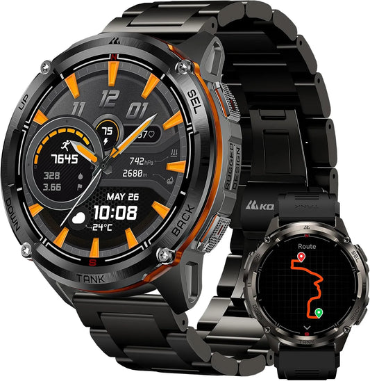 T3 Ultra 2 Montre Connectée Homme KOSPET Tank, Batterie de 60 Jours, 50M Étanche, GPS, Corps Entièrement en Métal, Boussole, Altimètre, Sommeil
